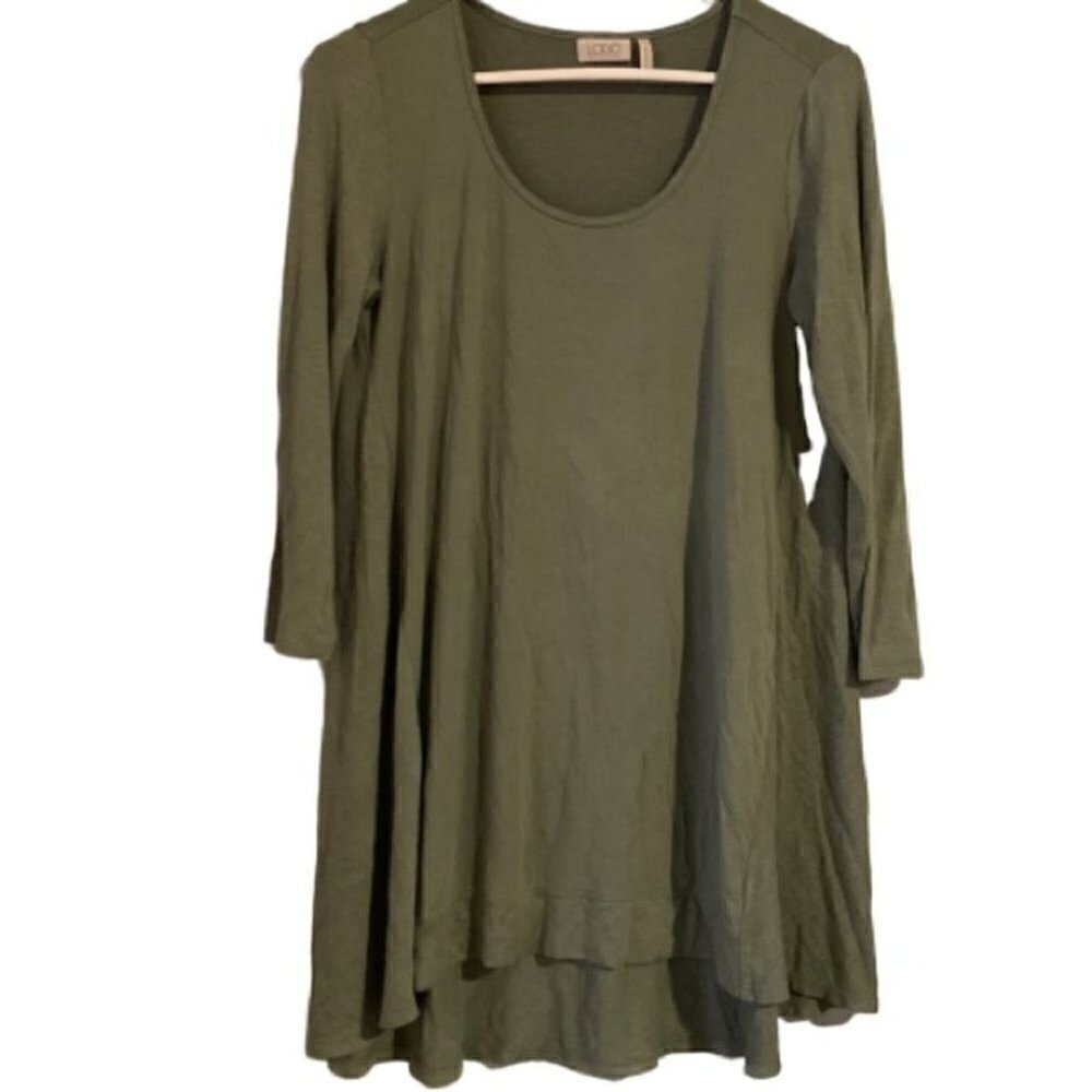 Logo by Lori Goldstein Green Slub Knit 3/4 Sleeve